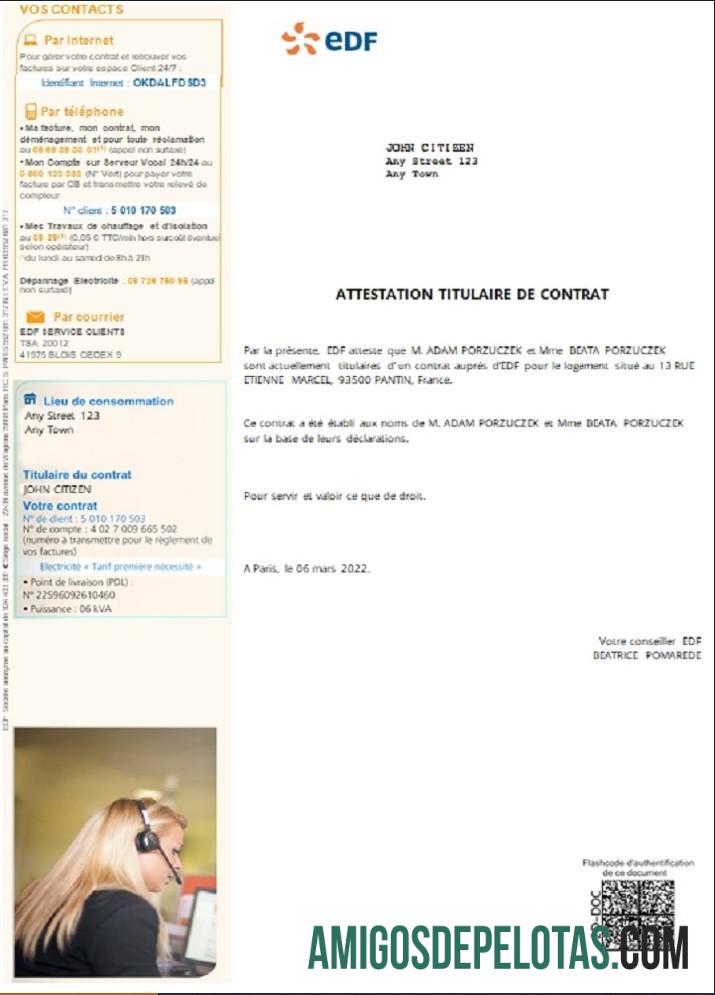 Certificado de Contrato FED França modelo